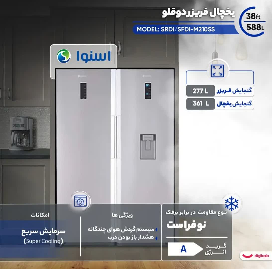 یخچال فریزر دوقلو 38 فوت اسنوا مدل SRDi/SFDi-M210SS / رنگ استیل - Image 2